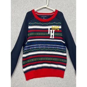 90s Y2k Tommy Hilfiger 3D Knitted Stripes Pullover Sweater Boys M 8/10 Rainbow